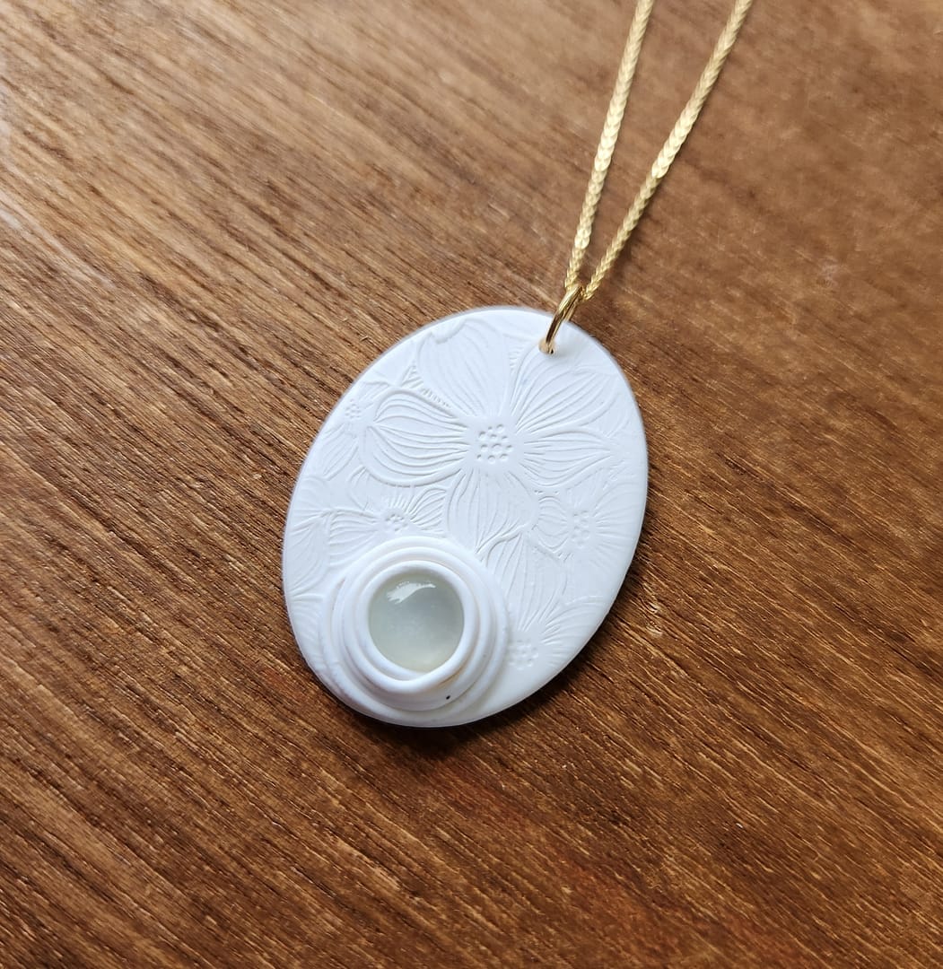 White Poppy Collection 14k Gold Filled White Moonstone Pendant